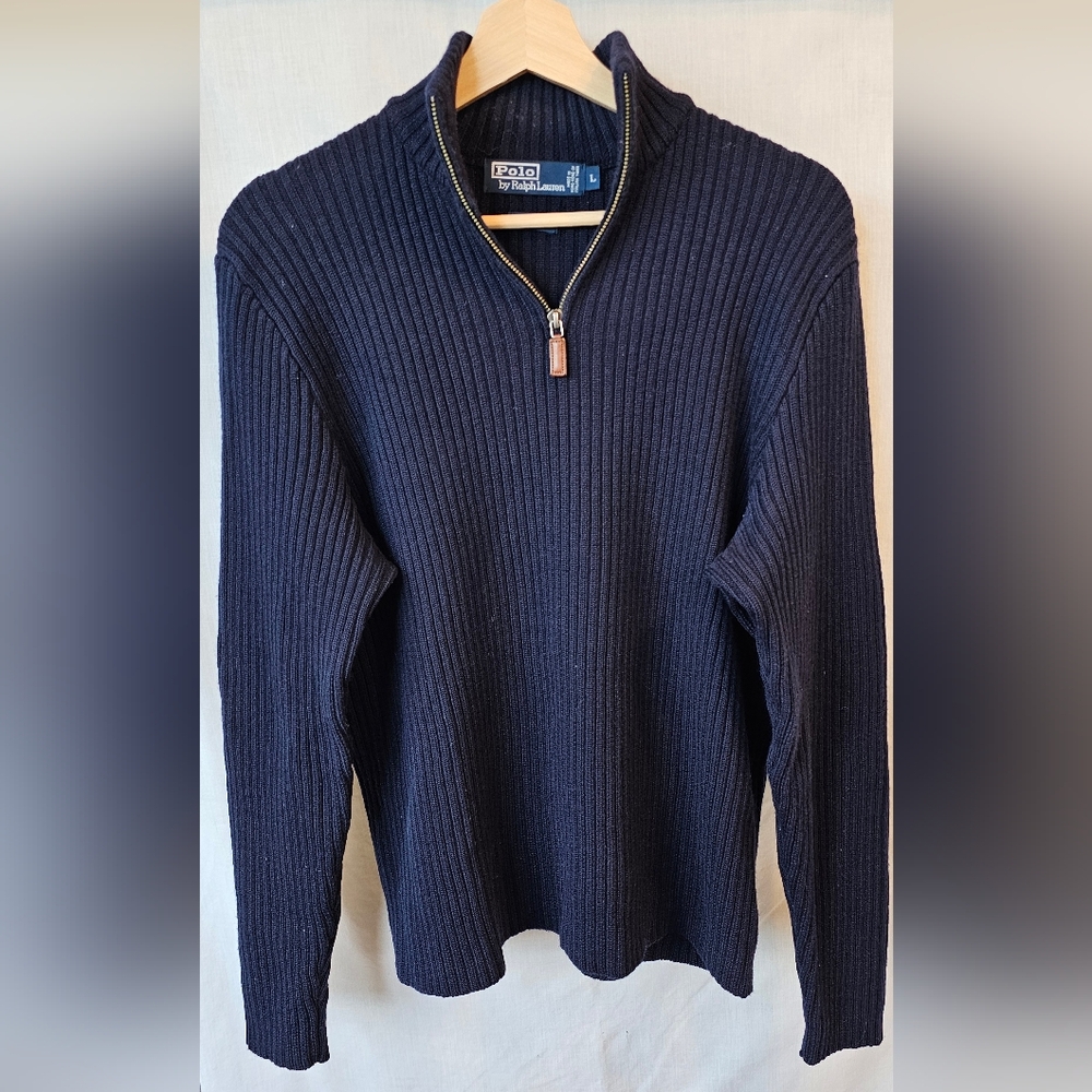 Navy Ribbed Half-Zip Sweater